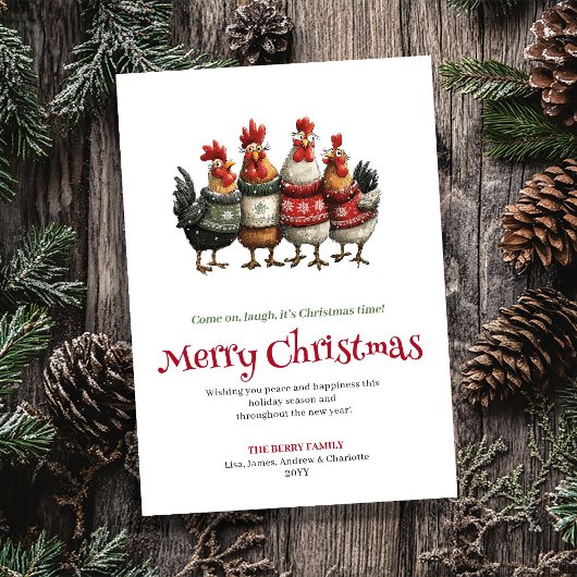 Cartes Pour Fêtes Annuelles Playful Quirky Chickens Holiday Greeting Card