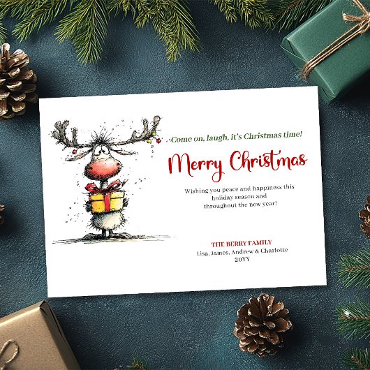 Cartes Pour Fêtes Annuelles Playful quirky reindeer Christmas greeting card