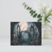 Cartes Pour Fêtes Annuelles Pleine lune forestière éffrayante Roses rouges Hal (Debout devant)