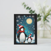Cartes Pour Fêtes Annuelles Pleine lune hiver neige Père Noël Penguin Noël (Debout devant)