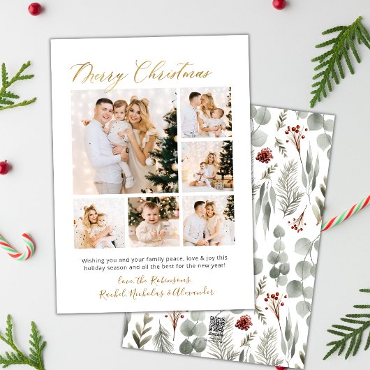 Cartes Pour Fêtes Annuelles Pliage de script or 6 photos multi Noël