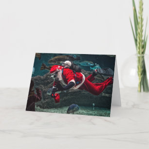 Cartes Pour Fêtes Annuelles Plongée en apnée : le Père Noël nourrit les poisso