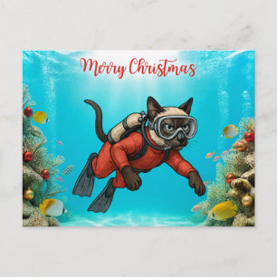 Cartes Pour Fêtes Annuelles Plongeur en scaphandre autonome thème de Noël sous