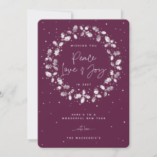 Cartes Pour Fêtes Annuelles Plum Peace Love + Joy Hand Imprimé Holly Wreath