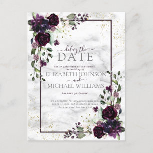 Cartes Pour Fêtes Annuelles Plum Purple Or Aquarelle Marbre Retard Date