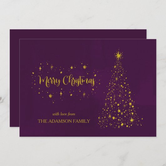 Cartes Pour Fêtes Annuelles Plum violet et or Joyeux Noël (Devant / Derrière)