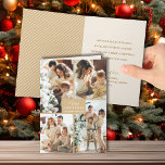 Cartes Pour Fêtes Annuelles Plusieurs photos Joyeux Noël Plié Or<br><div class="desc">Quatre photos dans une grille unique motif sur le devant de ces cartes de Noël pliées présentent l'accueil Joyeux Noël et Bonne Année en lettres chic avec une bordure d'or. Votre salutation personnelle et vos noms sont imprimés à l'intérieur. PLUS de couleurs dans notre collection.</div>