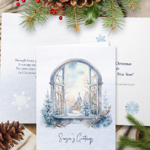 Cartes Pour Fêtes Annuelles Poem Nordic Winter Blue Foliing fenêtre de Noël