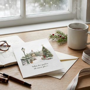 Cartes Pour Fêtes Annuelles Poem Nordic Winter Green Snow Farmhouse Noël