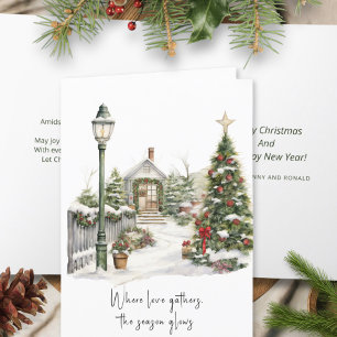 Cartes Pour Fêtes Annuelles Poème Baies Rouges Blanches Vertes Neige Couronne