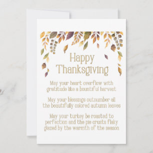Cartes Pour Fêtes Annuelles Poème bon thanksgiving