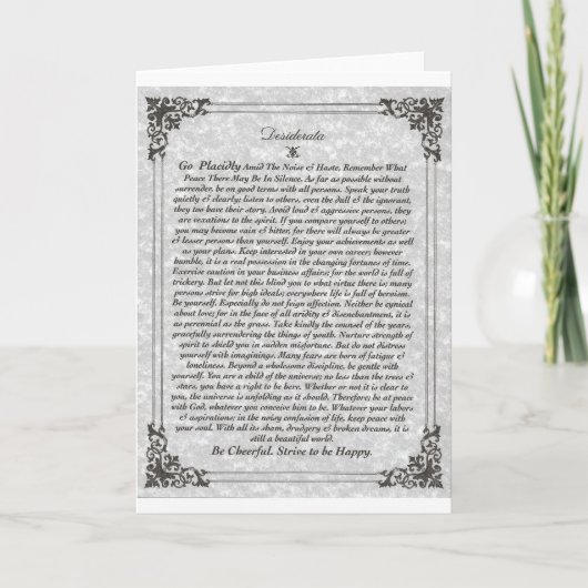 Cartes Pour Fêtes Annuelles Poème de DESIDERATA (Devant)