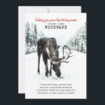 Cartes Pour Fêtes Annuelles Poème de paix avec l'orignal sur la scène de neige<br><div class="desc">Partagez un moment paisible en cette période de vacances avec cette carte à plat avec une scène d'hiver tranquille et un poème original. L'orignal emprunte un sentier enneigé à travers les bois, évoquant le calme de la nature et le calme que l'hiver apporte. Le message d'entrée dit : "Souhaitez-vous la...</div>