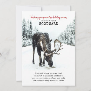 Cartes Pour Fêtes Annuelles Poème de paix avec orignal dans une scène de neige