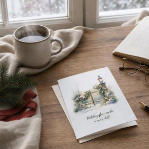 Cartes Pour Fêtes Annuelles Poème Nordic Winter Green Neige Rouge Noël Wreath