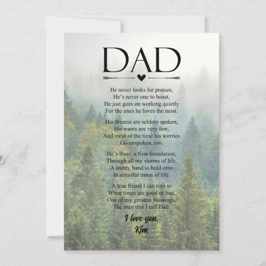 Cartes Pour Fêtes Annuelles Poème pour Papa Fête des Pères Personnalisé (Devant)