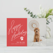 Cartes Pour Fêtes Annuelles Poignée Rouge Joyeux Howlidays Paw Dog Photo (Debout devant)