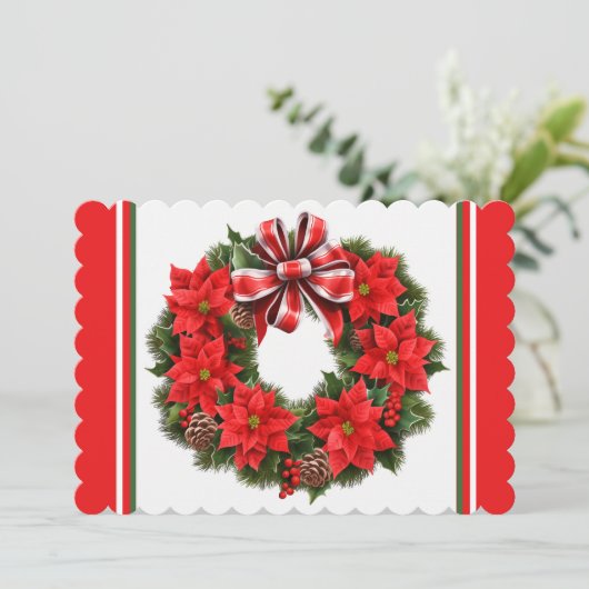 Cartes Pour Fêtes Annuelles Poinsettia Ajouter Signature & Message (Debout devant)