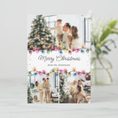 Cartes Pour Fêtes Annuelles Poinsettia Baies de Houx Lumières de Noël 3 Photo (Debout devant)