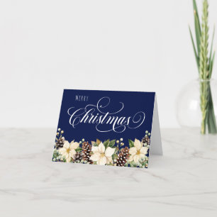 Cartes Pour Fêtes Annuelles Poinsettia blanc plié bleu