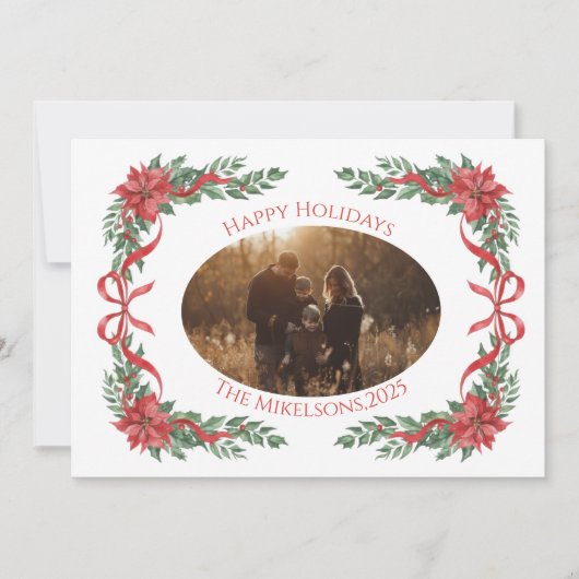 Cartes Pour Fêtes Annuelles Poinsettia Bow Photo Christmas (Devant)