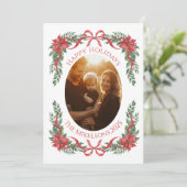 Cartes Pour Fêtes Annuelles Poinsettia Bow Photo Christmas (Debout devant)