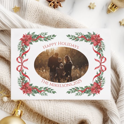 Cartes Pour Fêtes Annuelles Poinsettia Bow Photo Christmas