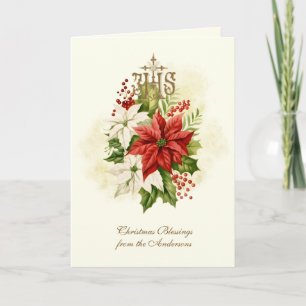 CARTES POUR FÊTES ANNUELLES POINSETTIA CATHOLIQUE IHS SAINT NOM DE JÉSUS