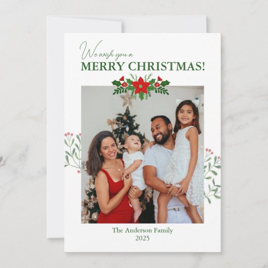 Cartes Pour Fêtes Annuelles Poinsettia Christmas Photo Greeting Card (Devant)