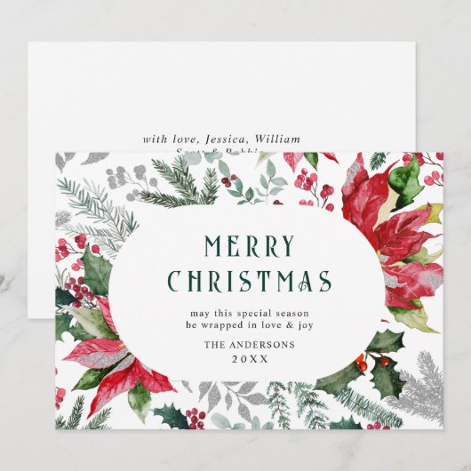 Cartes Pour Fêtes Annuelles Poinsettia de fête Photo de Noël Gui (Devant / Derrière)