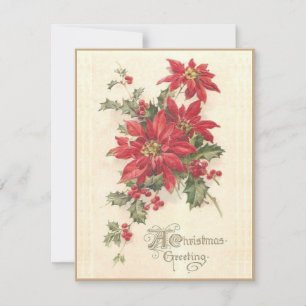 Cartes Pour Fêtes Annuelles Poinsettia de Noël houx vintage rouge vacances