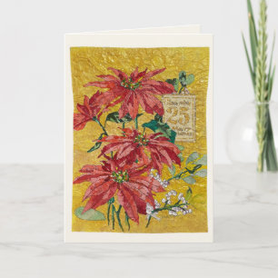 Cartes Pour Fêtes Annuelles Poinsettia doré Message de Noël d'art raffiné