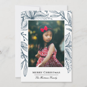 Cartes Pour Fêtes Annuelles Poinsettia Empreinte Élégant Photo Bleu