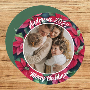 Cartes Pour Fêtes Annuelles Poinsettia Familial Noël Rond Aquarelle