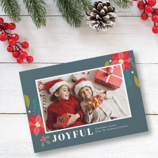 Cartes Pour Fêtes Annuelles Poinsettia Floral Cluster Green Photo Noël