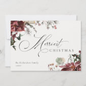 Cartes Pour Fêtes Annuelles Poinsettia Floral Rouge Foncé Noël Joyeux (Devant)
