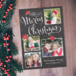 Cartes Pour Fêtes Annuelles Poinsettia Merry Christmas Photo Card<br><div class="desc">Inspired by chalk drawings,  this whimsical design features a fun layout for multiple photos,  dressed up with a pretty script.</div>