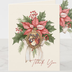 Cartes Pour Fêtes Annuelles Poinsettia Nativité de Jésus Écriture Religieuse