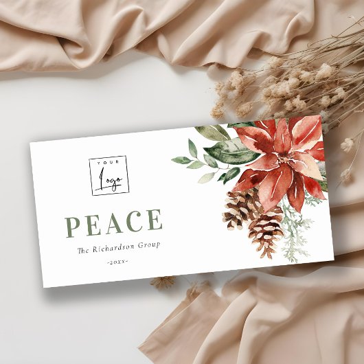 Cartes Pour Fêtes Annuelles Poinsettia Pine Paix Logo de Noël Business