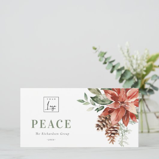 Cartes Pour Fêtes Annuelles Poinsettia Pine Paix Logo de Noël Business (Debout devant)
