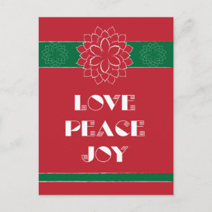 Cartes Pour Fêtes Annuelles Poinsettia rouge minimaliste avec amour, Paix, Joi
