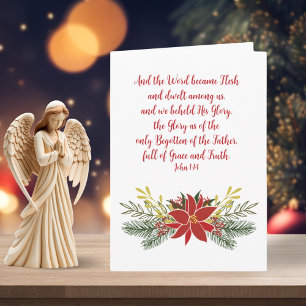 Cartes Pour Fêtes Annuelles Poinsettia Rouge Vert et Or Garland