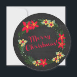 Cartes Pour Fêtes Annuelles Poinsettia sur Chalkboard, Joyeux Noël ! Arrondie<br><div class="desc">Poinsettia sur Chalkboard,  Joyeux Noël ! Carte ronde. Vous customisez !</div>