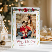 Cartes Pour Fêtes Annuelles Poinsettia Verdure Or Joyeux Noël 1 Photo