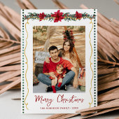 Cartes Pour Fêtes Annuelles Poinsettia Verdure Or Joyeux Noël 1 Photo