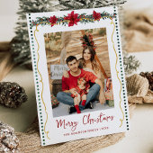 Cartes Pour Fêtes Annuelles Poinsettia Verdure Or Joyeux Noël 1 Photo