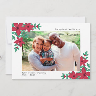 Cartes Pour Fêtes Annuelles Poinsettias & Berries Happy Holidays Photo
