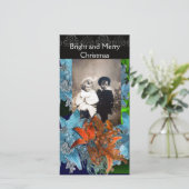 CARTES POUR FÊTES ANNUELLES POINSETTIAS BLEU ROUGE, ÉTOILES DE NOËL EN ÉCLAIRA (Debout devant)