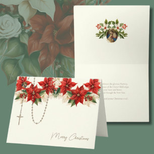 Cartes Pour Fêtes Annuelles Poinsettias de Noël Chapelet Vierge Marie Jésus