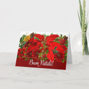 Cartes Pour Fêtes Annuelles Poinsettias de Noël Italien Buon Natale !